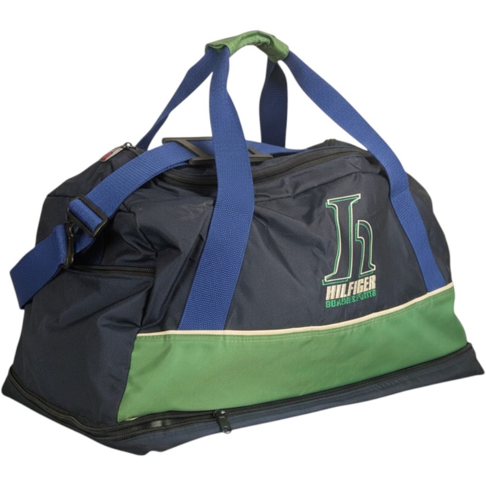 90's Vtg Tommy Hilfiger Board Sports Duffel Bag Navy Blue Green Travel Gym Bag